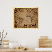 Poster 1633 Atantic Ocean Portolan Chart - Pascoal Roiz (Cuisine)