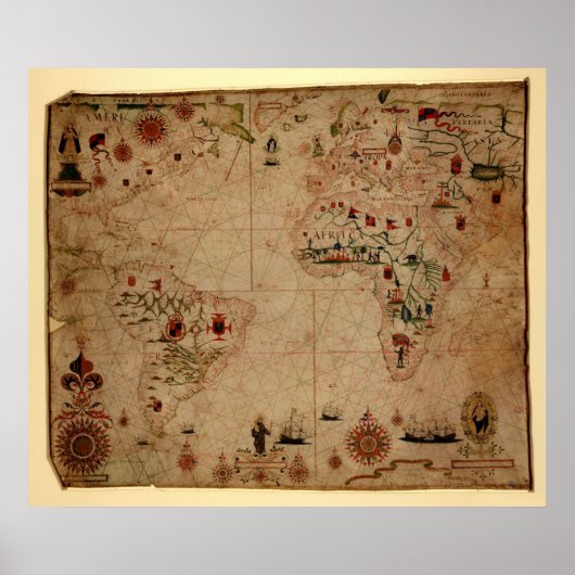 Poster 1633 Atantic Ocean Portolan Chart - Pascoal Roiz (Devant)