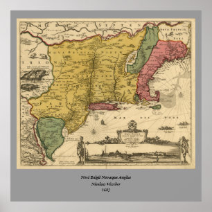 Poster 1685 carte - nouvelle Belgique, le nouveau monde,