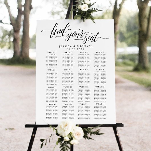 Poster 16 Grande Table Plan de Sièges des Invités de Mari