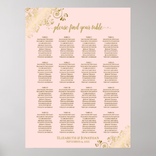 Poster 16 Table Blush Pink & Gold Wedding Seating Chart