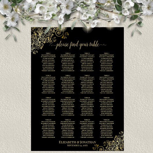 Poster 16 Table Ornements Dorés Plan de Table de Mariage