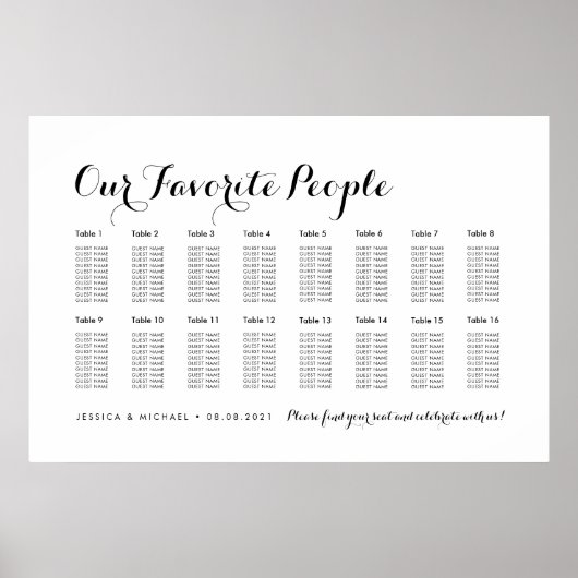 Poster 16 Table Plan de Siège Élégant pour Invités de Mar (Devant)