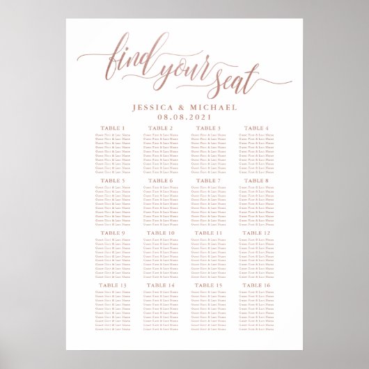 Poster 16 Table Rose Gold Plan de table de mariage pour i (Devant)