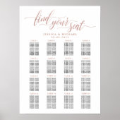 Poster 16 Table Rose Gold Wedding Guest Seating Chart (Devant)