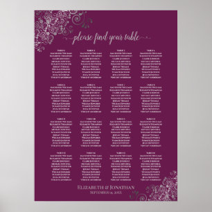 Poster 16 Table Silver on Cassis Wedding Seating Chart