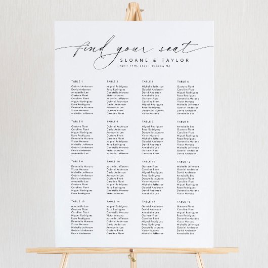 Poster 16 Tableaux Élégants Trouvez Votre Siège Carte De