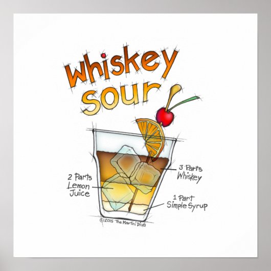 Poster 16" x 16" POSTER, WHISKEY SOUR RECEPE COCKTAIL ART (Devant)