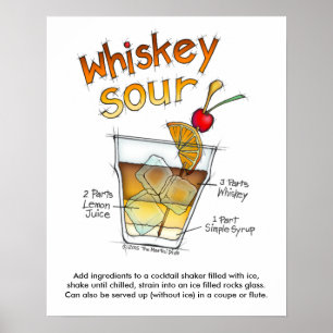 POSTER 16" X 20" POSTER, WHISKEY SOUR RECEPE COCKTAIL ART
