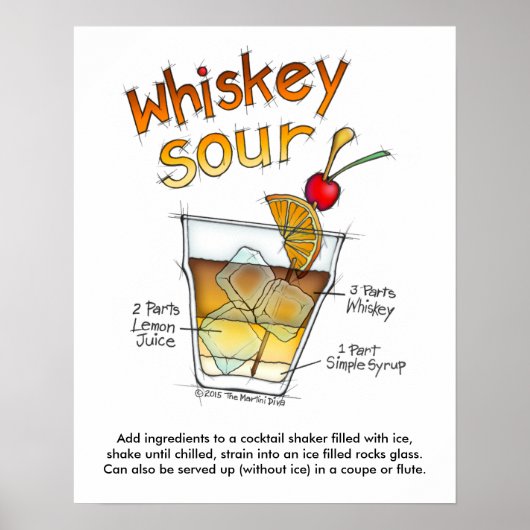 POSTER 16" X 20" POSTER, WHISKEY SOUR RECEPE COCKTAIL ART (Devant)