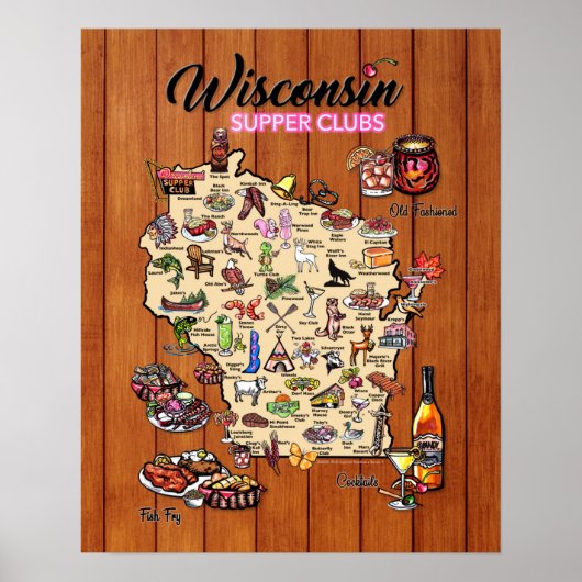 Poster - 16 x 20 - Wisconsin Supper Club Map (Voorkant)