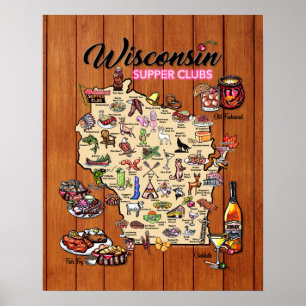 Poster - 16 x 20 - Wisconsin Supper Club Map