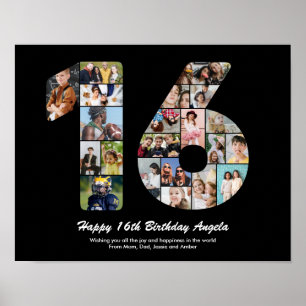 Poster 16e Anniversaire Numéro 16 Collage Photo Personnal
