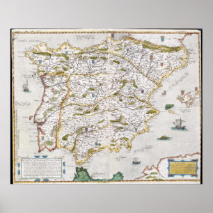 Poster 16th Century Map of Iberia