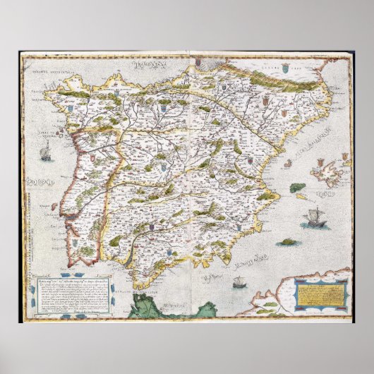 Poster 16th Century Map of Iberia (Devant)
