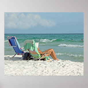 Poster 16x20 Painting Print Relaxing On The Beach