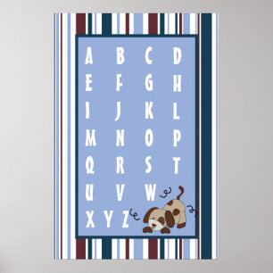 Poster 16x24 Nursery Art ABC Chart Lil League Chien chiot