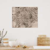 Poster 1705 Carte de Paris, France (Cuisine)