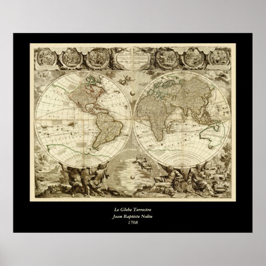 Poster 1708 World Map by Jean Baptiste Nolin (Devant)