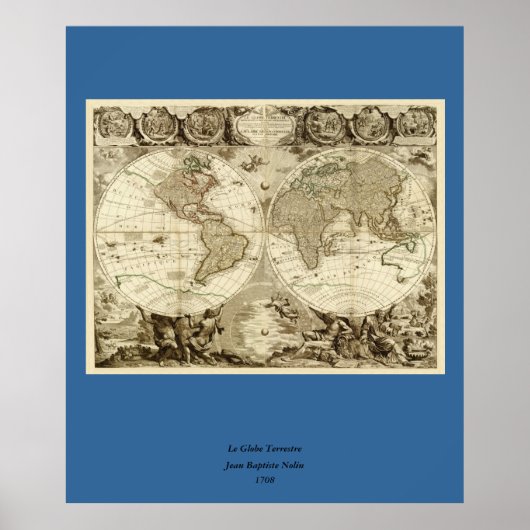Poster 1708 World Map by Jean Baptiste Nolin (Devant)