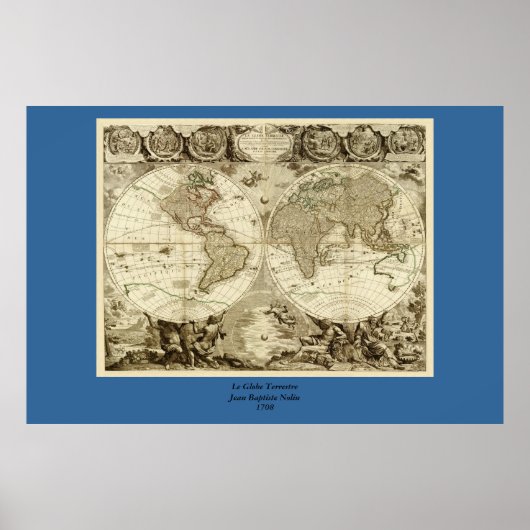 Poster 1708 World Map by Jean Baptiste Nolin (Devant)