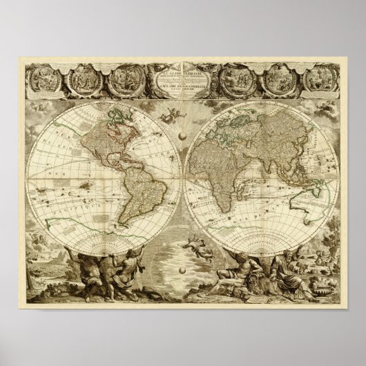 Poster 1708 World Map by Jean Baptiste Nolin (Devant)