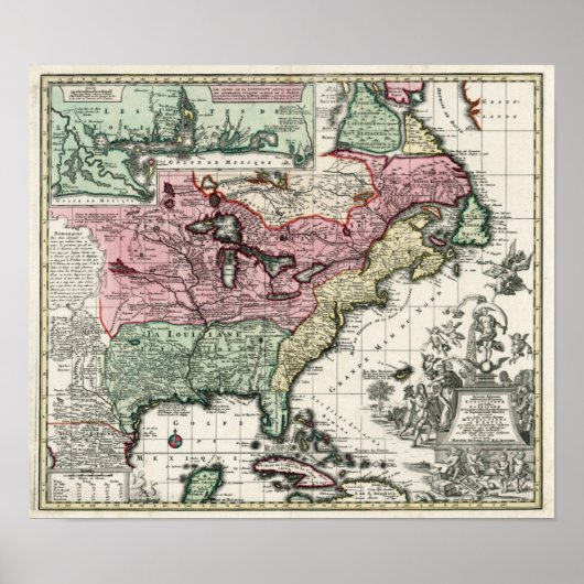 Poster 1720 Carte des colonies d'Amérique du Nord (Devant)