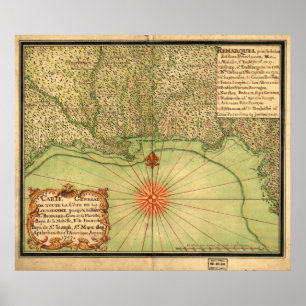 Poster 1747 Carte du territoire de la Louisiane et de la 