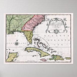 Poster 1755 Carolina et Floride et les îles Bahaméennes