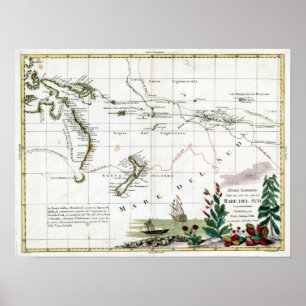 Poster 1776 Carte des voyages du capitaine Cook