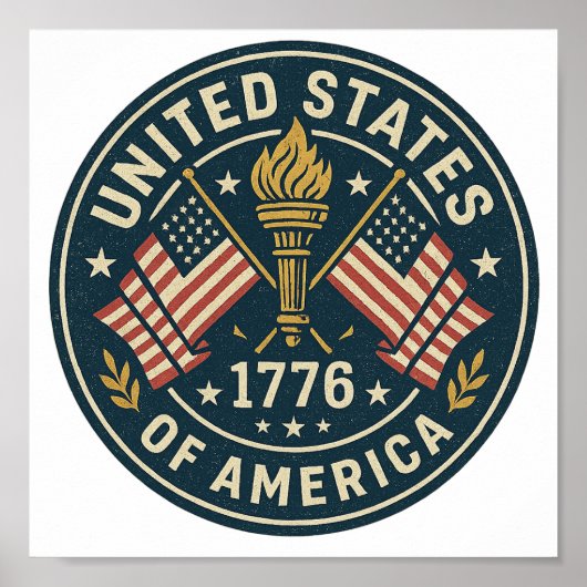 Poster 1776 Liberty Torch — Sceau d'Amérique Vintage (Devant)