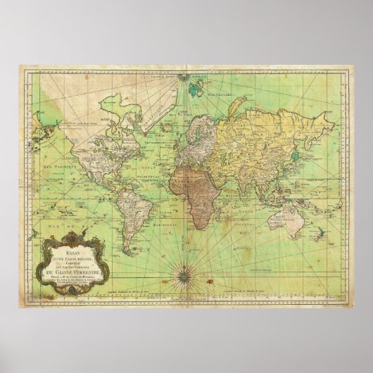 Poster 1778 Bellin Nautical Chart ou Map of the World (Devant)
