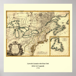 Poster 1778 Carte du Canada et des États-Unis