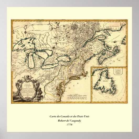 Poster 1778 Carte du Canada et des États-Unis (Devant)