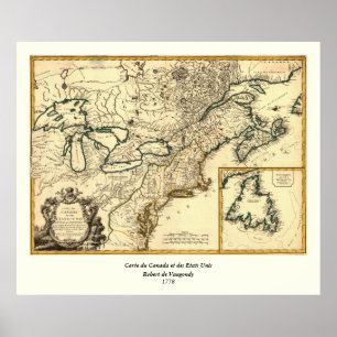 Poster 1778 Carte du Canada et des États-Unis