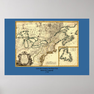 Poster 1778 Carte du Canada et des États-Unis