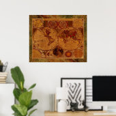 Poster 1780 Ancien Monde Carte Art avec bordure effet cui (Bureau à domicile)