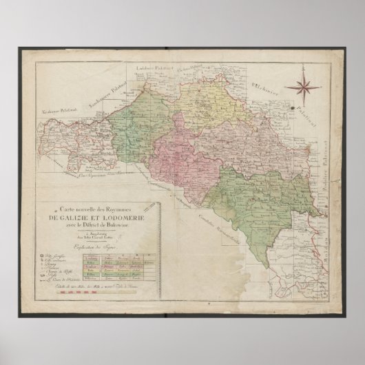 Poster 1780 Map of the Kingdoms of Galicia and Lodomeria  (Devant)