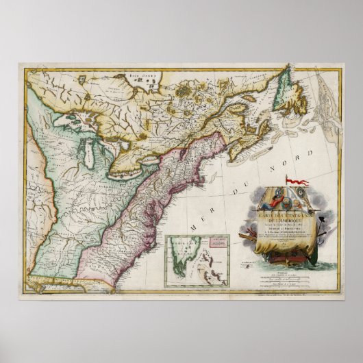 Poster 1784 Carte des États-Unis d'Amérique (Devant)