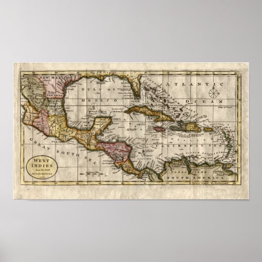 Poster 1790 Map of The West Indies by Dilly and Robinson (Devant)