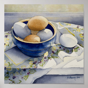 Poster 1791 oeufs dans la copie bleue d'art de cuvette
