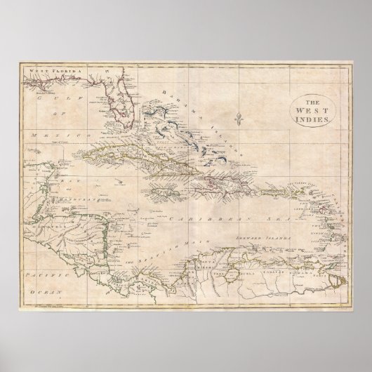 Poster 1799 Carte anglaise des Caraïbes GRAND (Devant)