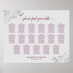 Poster 17 Table Cassis on Gray Wedding Seating Chart