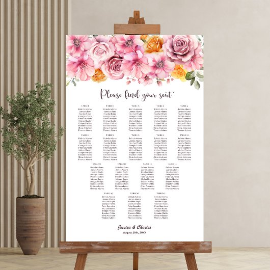 Poster 17 Table Élégant Rose Floral Plan de Table de Mari