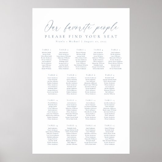 Poster 17 Tableaux Notre Carte De Sièges Pour Les Personn (Devant)