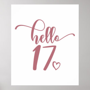 Poster 17e anniversaire Femmes Bonjour 17 mignonne 17 ans