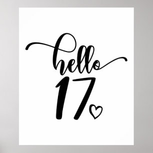 Poster 17e anniversaire Femmes Bonjour 17 mignonne 17 ans