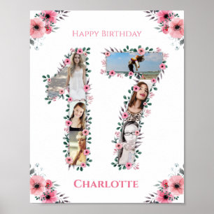 Poster 17e anniversaire Fille rose Photo Collage Blanc