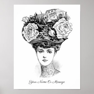 Poster 1800 Art d'une femme dans un Casquette floral