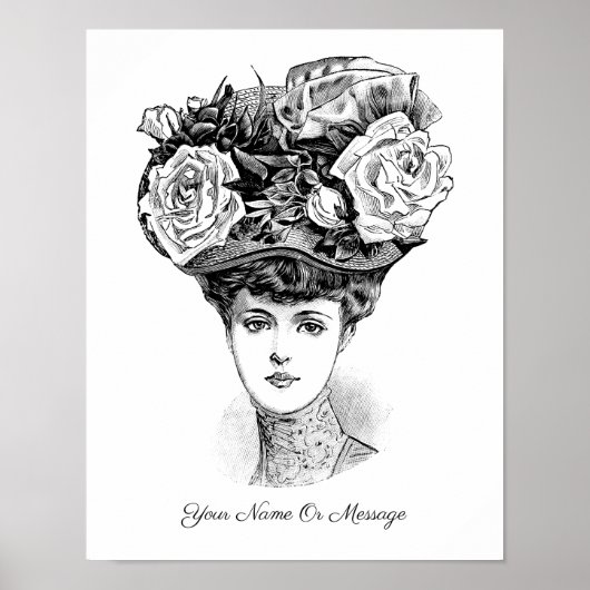 Poster 1800 Art d'une femme dans un Casquette floral (Devant)